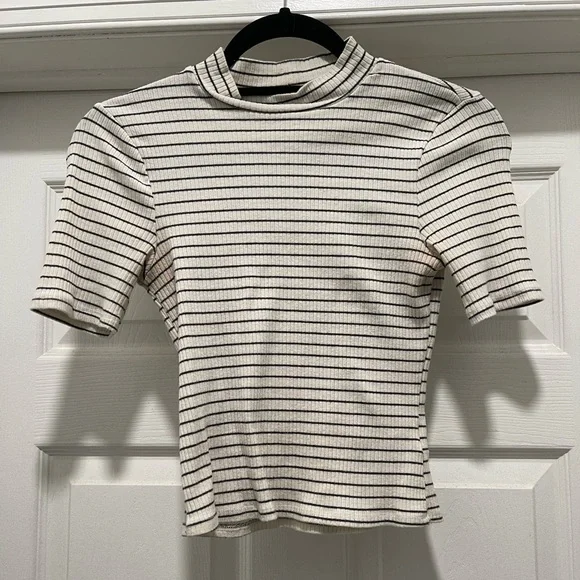 Wild fable cropped spandex top black and white stripe high neck mock neck - Picture 1 of 4